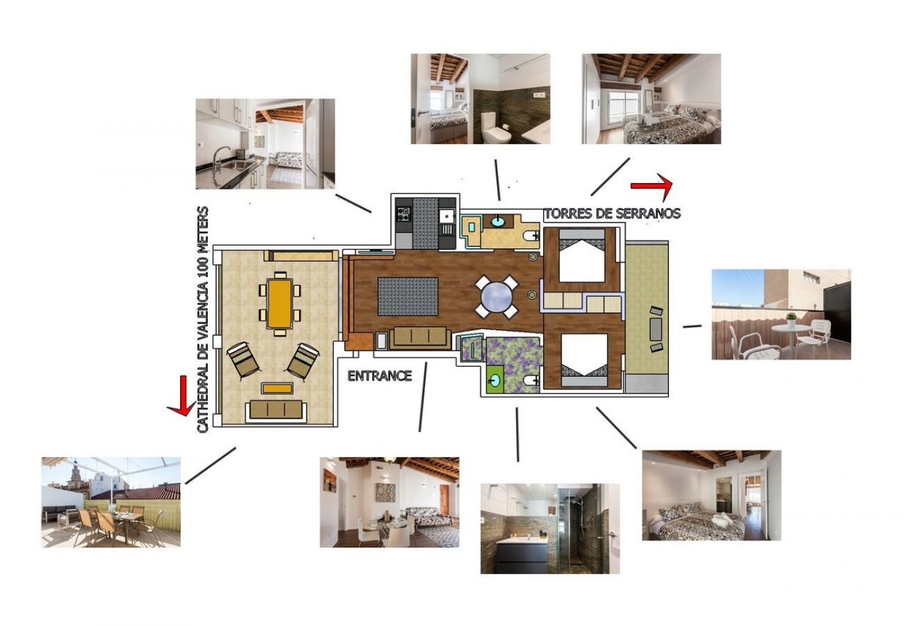Appartement à Valence / Valencia - CENTER-2BR, 2BA-ATTIC-TERRACE,VIEW, WI-FI, A/C 